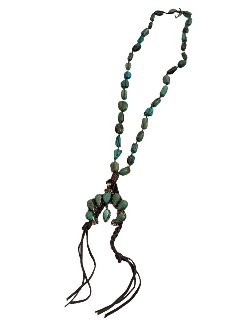 Native American Turquoise Silver Naja Pendant Tassel Necklace One Size Women's